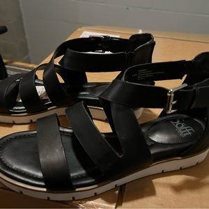 Black strap sandals zip in back